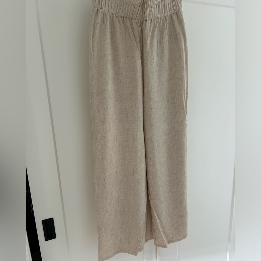 Anthropologie Flat White High Waist Linen Pamts